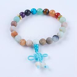Bijoux chakra, bracelets de perles de mala extensibles en pierres précieuses naturelles et en fleurs d'amazonite, avec accessoires en caoutchouc et en alliage, or, 2 pouce (50 mm)