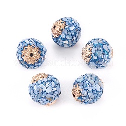 Polymère perles d'argile, avec coque colorée, accessoires de perlage et d'alliage en acrylique, ovale, or, lumière bleu ciel, 18~20x17~19mm, Trou: 2mm
