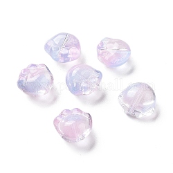 Perlas de vidrio pintado en aerosol transparente, impresión de pata de gato, rosa perla, 11x12x8.5mm, agujero: 1.2 mm