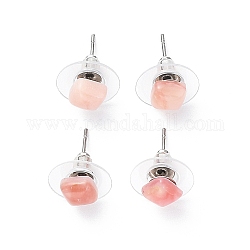 Natural Pink Opal Stud Earrings for Women, with 304 Stainless Steel Ear Studs, Square, 6x6mm, Pin: 0.8mm