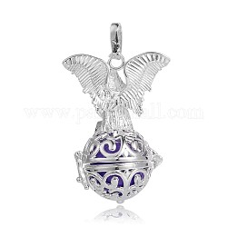 Silver Color Plated Brass Hollow Round Cage Pendants, with No Hole Spray Painted Brass Beads, Blue Violet, 43x31x20mm, Hole: 3x8mm