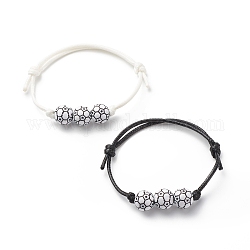 2 bracelet en perles de tennis acrylique 2 couleurs., bracelets réglables en cordon de polyester pour hommes femmes, modèle de football, diamètre intérieur: 1-7/8~3-1/4 pouce (4.7~8.3 cm), 1 pc / couleur