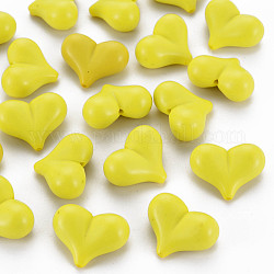 Opaque Acrylic Beads, Heart, Yellow, 17x22x10mm, Hole: 1.4mm, about 255pcs/500g