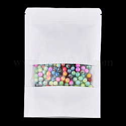 再封可能なクラフト紙袋  再封可能なバッグ  小さなクラフト紙ドイパック  窓付き  ホワイト  20x14x0.3cm