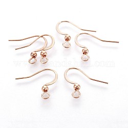 316 Surgical Stainless Steel French Earring Hooks, with Horizontal Loop, Flat Earring Hooks, Rose Gold, 15.5~16x18.9~19mm, Hole: 2mm, 21 Gauge, Pin: 0.7mm