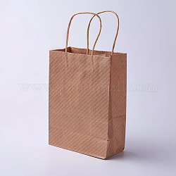 Bolsas de papel kraft, con asas, bolsas de regalo, bolsas de compra, Bolsa de papel marrón, Rectángulo, patrón de rayas diagonales, camello, 27x21x10 cm