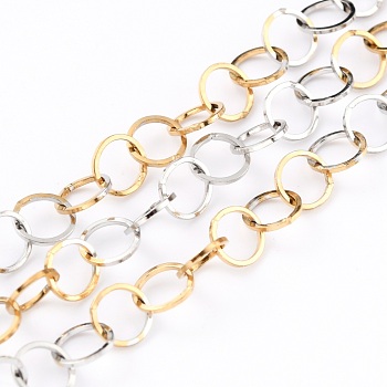 Two Tone 304 Stainless Steel Rolo Chains, Soldered, with Spool, Golden & Stainless Steel Color, 5x0.5mm, 32.8 Feet(10m)/roll