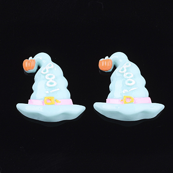 Resin Cabochons, Halloween Witch Hat, Pale Turquoise, 25.5x24~25x7mm