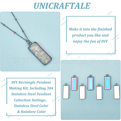 Pendenti rettangolari 35x13 mm con cabochon in vetro - Acciaio