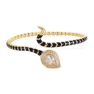 Women's 18k Gold Black Enamel Cuff Bracelet Bangle
