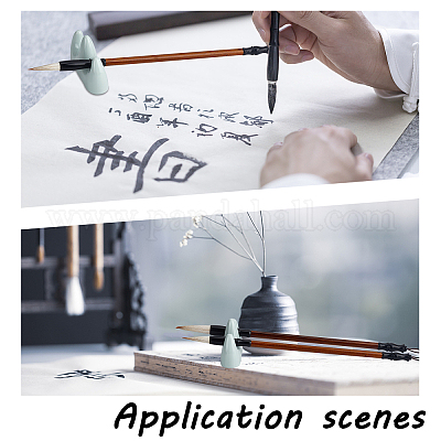 PH PandaHall Support 12 Pinceaux Calligraphie Chinois En Bois & Bambou - Étagère Rangement Rétro Avec 3 Pinceaux Offerts