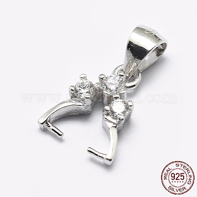 Sterling Silver Zircon Pinch Bails, S925 Silver CZ Charm Pinch