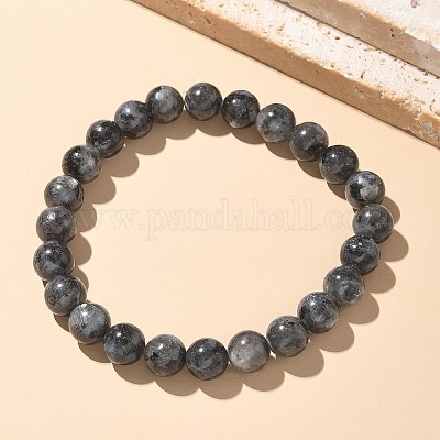 Bracelets extensibles en perles de larvikite naturelles&nbsp;BJEW-K212-B-046-1