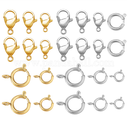 OLYCRAFT 24pcs Lobster Claw Clasps Spring Ring Clasps Set Metal Jump Rings Stainless Steel Spring Ring Clasps Lobster Claw Clasps for Key Chains Jewelry Making Art Crafts STAS-OC0001-10-1