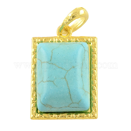 Golden Tone Alloy Synthetic Turquoise Pendants PALLOY-2511-RS-1
