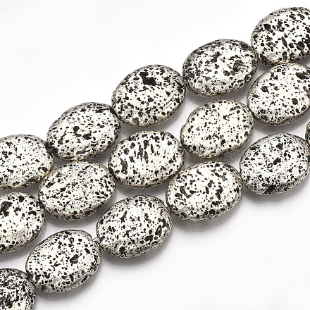 Brins de perles de pierre de lave naturelle galvanisées G-S249-01-15x20-1