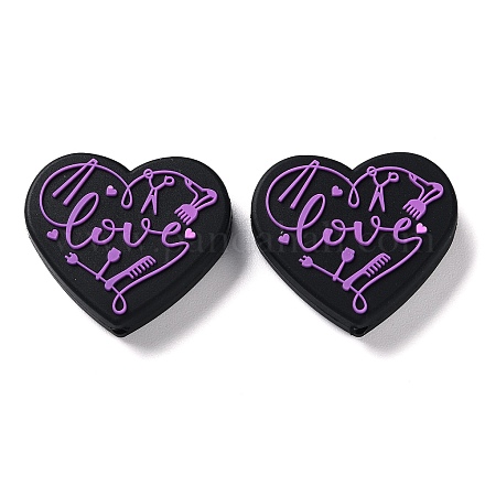 Food Grade Heart with Word Love Silicone Focal Beads SIL-NH0001-01D-1