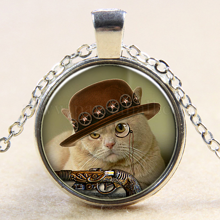 Collane con ciondolo in vetro a tema gattino NJEW-N0051-015Q-02-1