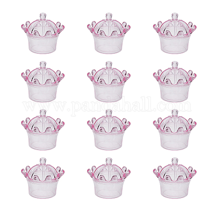 王冠の形をしたプラスチック キャンディー ボックス  キャップ付き  結婚式のお菓子の収納に  ピンク  7.85x7.05cm AJEW-WH0033-08C-1