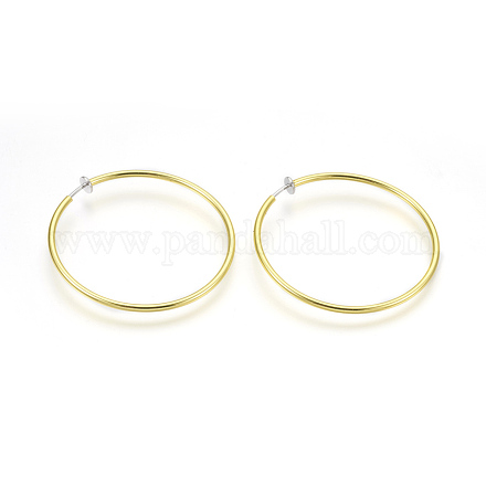 Electrophoresis Brass Clip-on Hoop Earrings KK-A146-01G-1