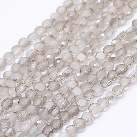 Faceted Flat Round Frosted Crystal Glass Beads Strands GLAA-F007-A03-1