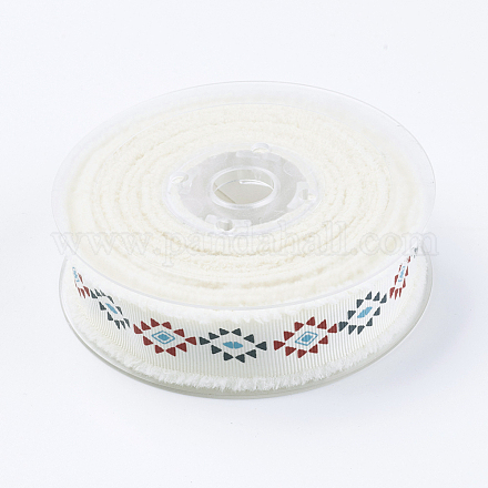 Polyester Printed Frayed Grosgrain Ribbons ORIB-E004-25mm-028-1