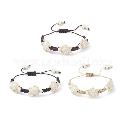 3 pièces 3 bracelets de perles tressées de tortue turquoise synthétique teints en couleur pour les enfants BJEW-JB09407-1