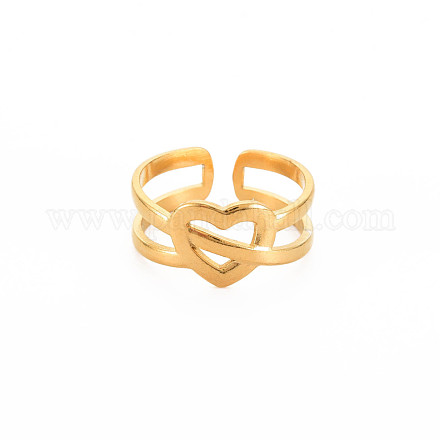 Ion Plating(IP) 304 Stainless Steel Heart Wrap Open Cuff Ring for Women RJEW-S405-209G-1