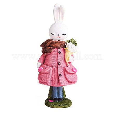 Resina in piedi coniglio statua coniglietto scultura da tavolo coniglio figurine per prato giardino tavolo decorazione della casa (rosa) JX083A-1