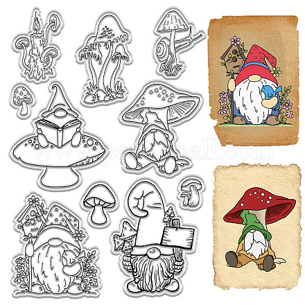 CRASPIRE Gnome Clear Stamps Mushroom Elf Dwarf Candle Snail Vintage Reusable Retro Postmark Transparent Silicone Stamp Seals for Journaling Card Making Decor Scrapbooking Supplies Album Decoration DIY-WH0439-0241-1