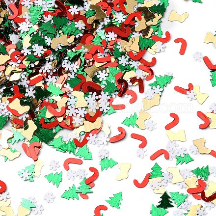 クリスマステーマのプラスチックスパンコールビーズ  ミシンクラフト装飾  木/キャンディケイン/靴下  ミックスカラー  4.5~7.5x5~7x0.2~0.3mm  約63500個/500g KY-C014-04-1