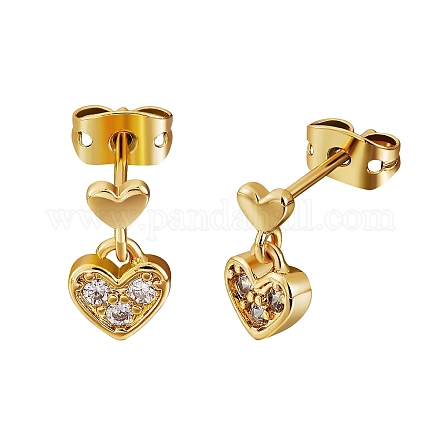 Clear Cubic Zirconia Heart Dangle Stud Earrings EJEW-SZ0001-79-1