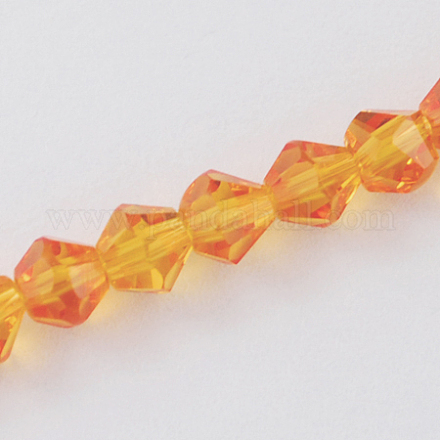 オーストリアの水晶の模造品5301 双円錐形ビーズ  カット加工ガラスビーズ連売り  オレンジ  6x6mm  穴：1.2mm  約47~48個/連  10.24インチ〜10.43インチ（26~26.5cm） GLAA-S026-6mm-12-1