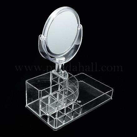 プラスチック製の化粧品収納ディスプレイボックス  ディスプレイスタンド  化粧オーガナイザー  鏡付き  透明  22x13x25.5cm ODIS-S013-20-1