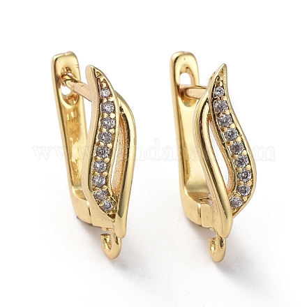 Brass Micro Pave Cubic Zirconia Hoop Earring Findings with Latch Back Closure ZIRC-G158-16G-1