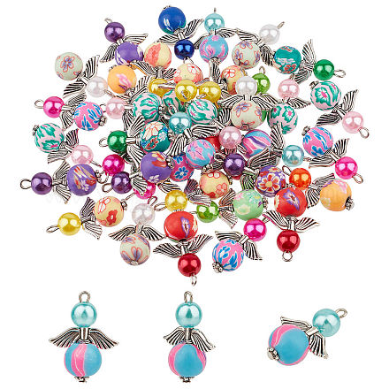 CRASPIRE 40PCS Angel Charm Colorful Angel Wing Pendant Pearl Beads Jewelry Making DIY Crafting Accessories Guardian Angel Gifts Angel Charms CLAY-CP0001-01-1