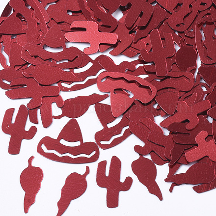 ハロウィンオーナメントアクセサリー  ポリ塩化ビニールのプラスチック製のスパンコール/スパンコールビーズ  魔女の帽子  暗赤色  14~17x6.5~18x0.2mm  約10000個/500g PVC-R022-003-1
