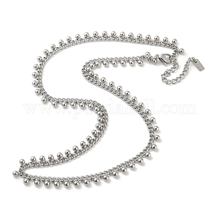 304 collar de cadena de eslabones con dijes de bolas redondas de acero inoxidable. NJEW-G119-01P-1