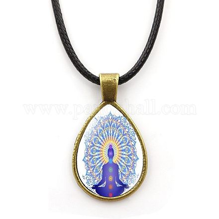 Ожерелье с кулоном в форме капли из сплава для йоги с восковой веревкой для женщин CHAK-PW0001-007J-1