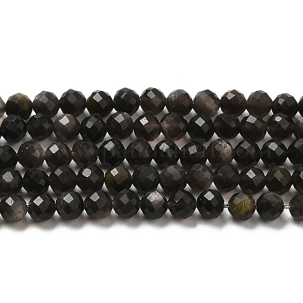 Brins de perles d'obsidienne aux reflets argentés naturels G-E608-A02-C-1