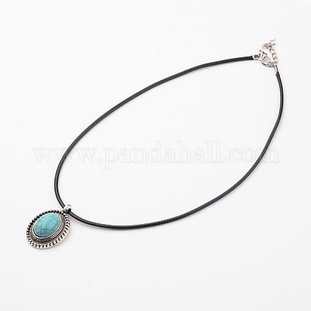 Oval Tibetan Style Alloy Synthetic Turquoise Pendant Necklaces NJEW-F197-30-1