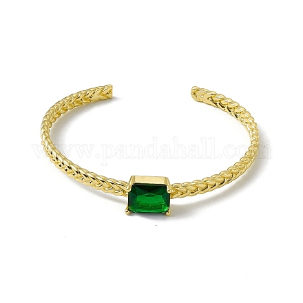 Зеленый стеклянный прямоугольный браслет-манжета с открытой манжетой BJEW-I307-01G-1