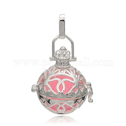 Silver Plated Brass Hollow Round Cage Pendants KK-J245-11S-1