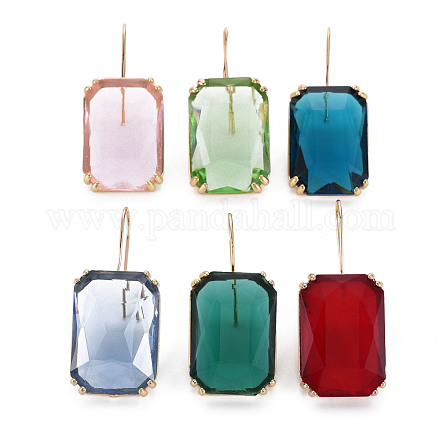 Boucles d'oreilles pendantes en verre rectangle à facettes EJEW-Q021-002-1