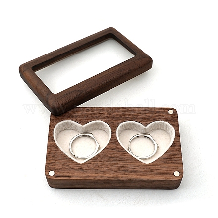 Cajas rectangulares de almacenamiento de anillos de boda de madera con cubierta magnética visible PW-WG62632-03-1