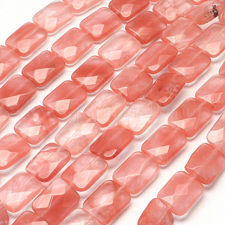 Faceted Rectangle Cherry Quartz Glass Beads Strands G-R304-01-1