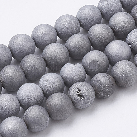 Galvaniser des perles naturelles d'agate altérée géode druzy naturel X-G-S284-8mm-07-1