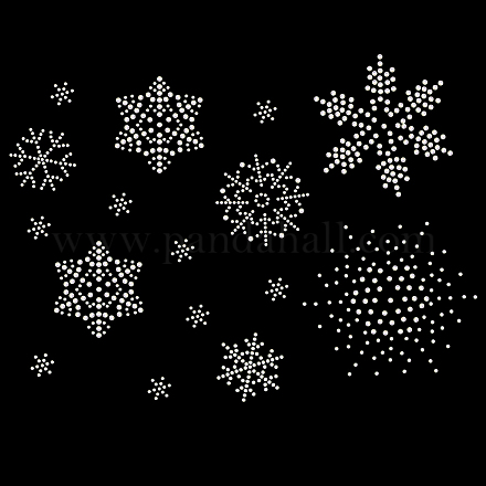 FINGERINSPIRE 2 Sheet Snowflake Iron on Rhinestone Crystal Transfers Applique 16pcs Snowflake Pattern Hotfix Decals Hot Melt Rhinestone Patches for Shoes Hats Clothing Repair DIY Craft Decoration DIY-WH0399-76A-1