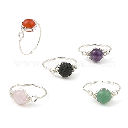 Anello da dito con perline intrecciate con pietre preziose naturali RJEW-JR00588-01-1