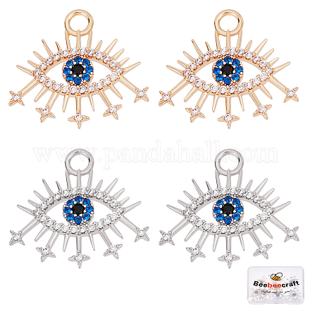 Beebeecraft 8Pcs 2 Colors Evil Eye Charms 18K Gold & Platinum Plated Blue Cubic Zirconia Turkish Evil Eye Crystal Beads for DIY Jewelry Making KK-BBC0002-55-1